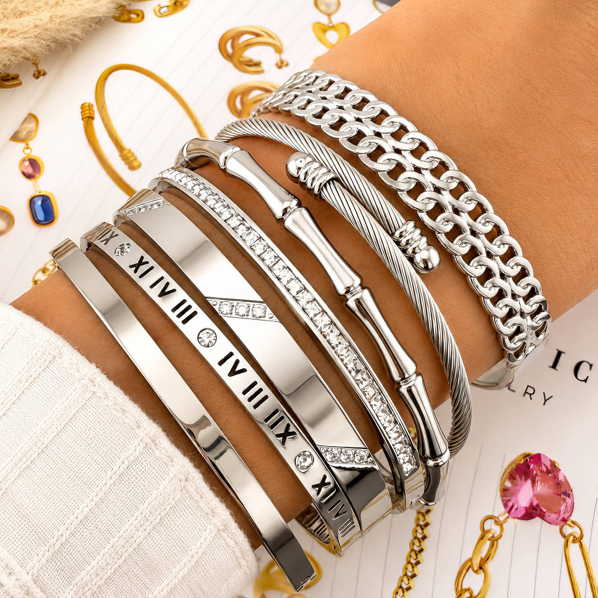 Sterrenbeeld Zirkonia Bangle Armband – Stainless Steel – Model 89647 – foto 2